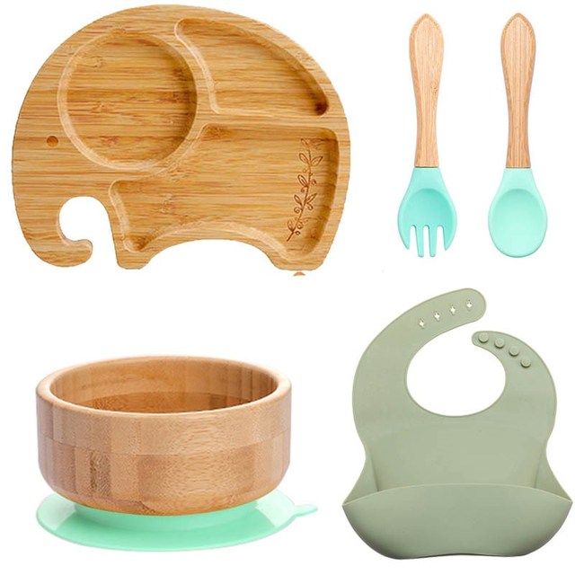 7Pcs Wooden Feeding Tableware Sets Kids Feeding Supplies Bam — foto 12