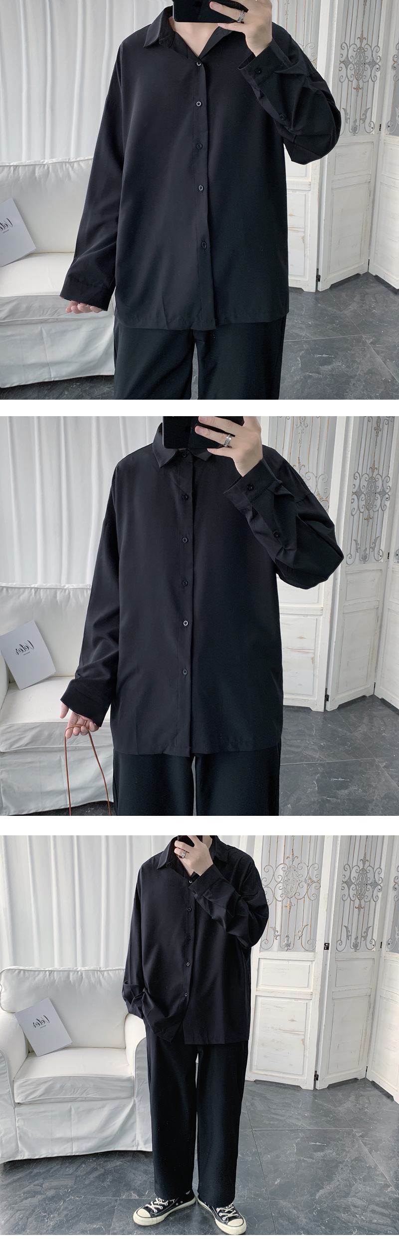 Trendy Long Sleeve Black Shirt White Shirt Uniform Jacket Top