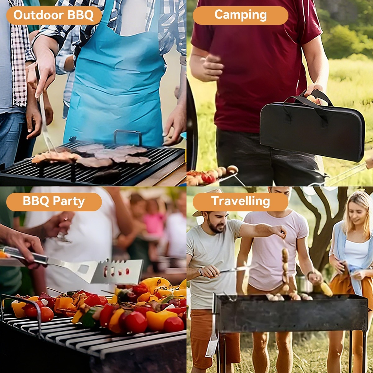 14X Stainless Steel BBQ Barbecue Tool Set Outdoor Grilling Utensils Kit Portable — image 2