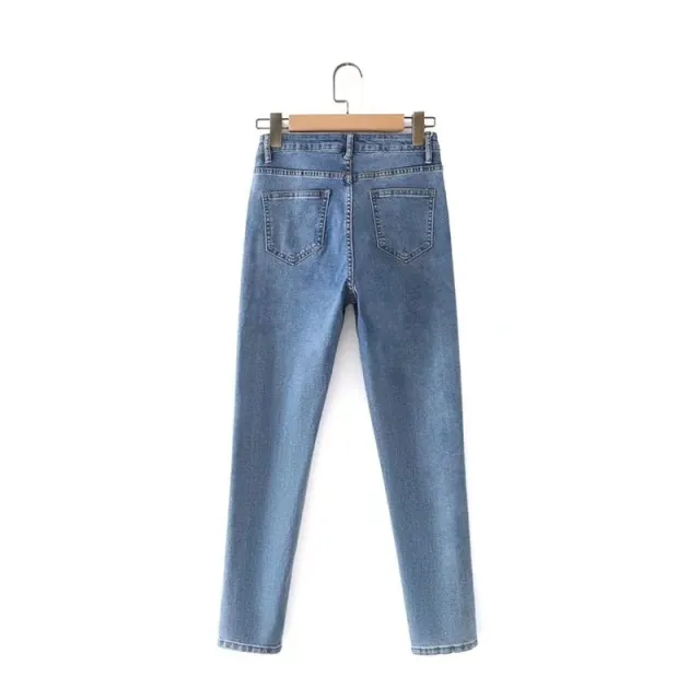 Women High Waist Loose Fit Blue Wash Casual Denim Trousers Light Blue - Shop at LoveMi