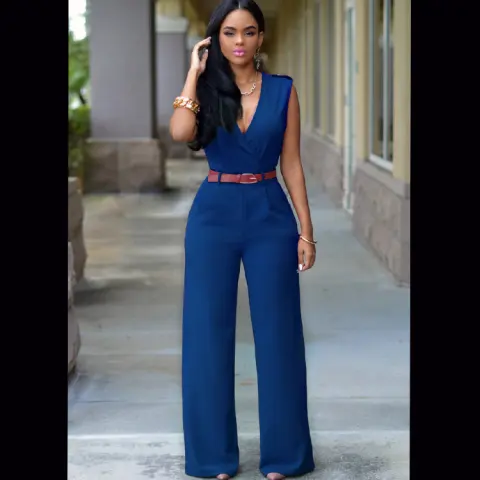 High Waist V-neck Wide-leg Pants Irregular Suit with Belt