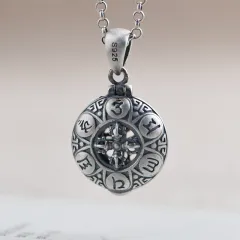 Silver Vintage Six-Syllable Mantra Cross King Kong Pendant - Silver - View 1