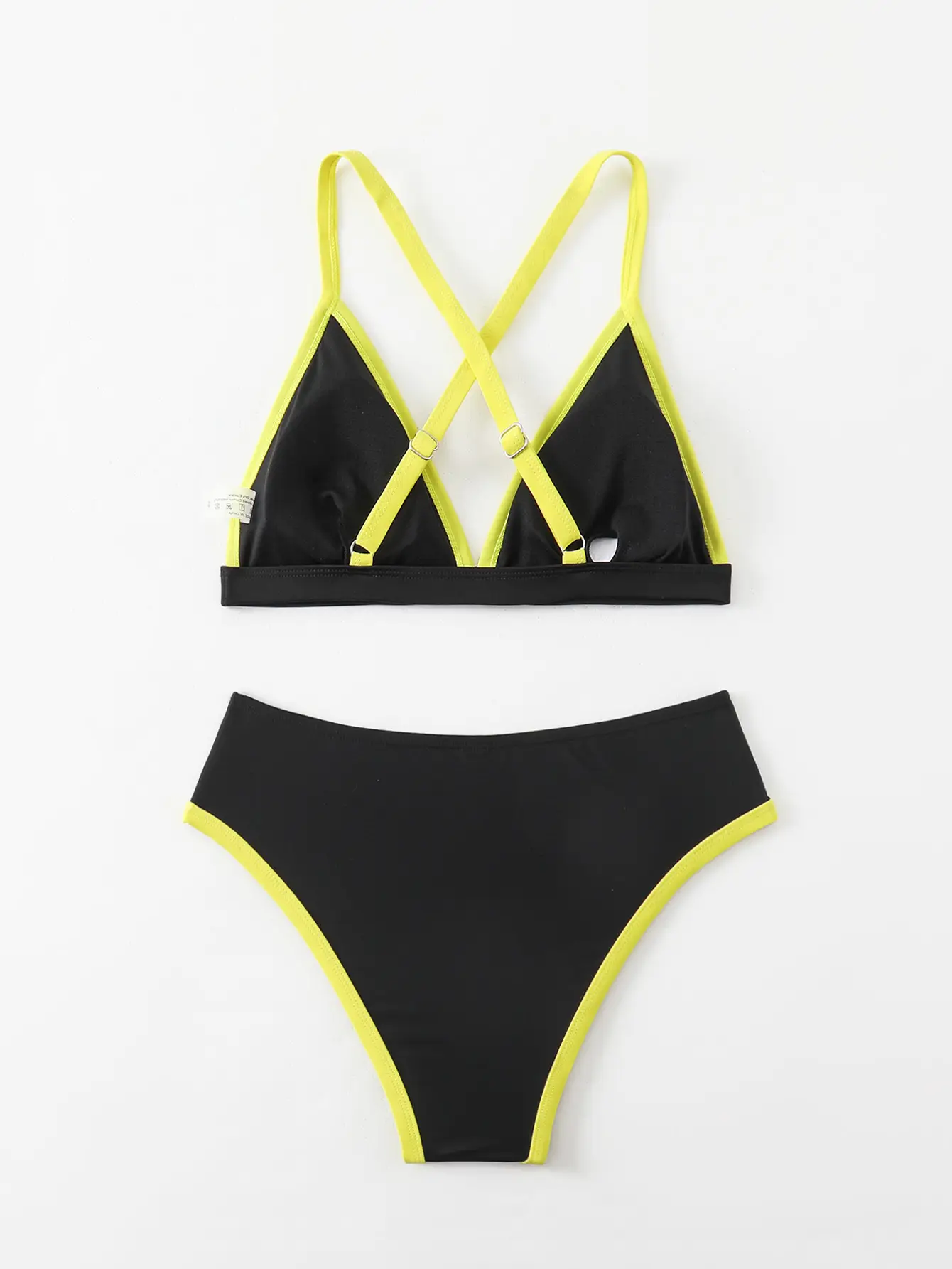 Women's Color Block Triangle Bikini Set, Crisscross Back Top & High Waist Bottom, 2 Piece Sporty Swimsuit