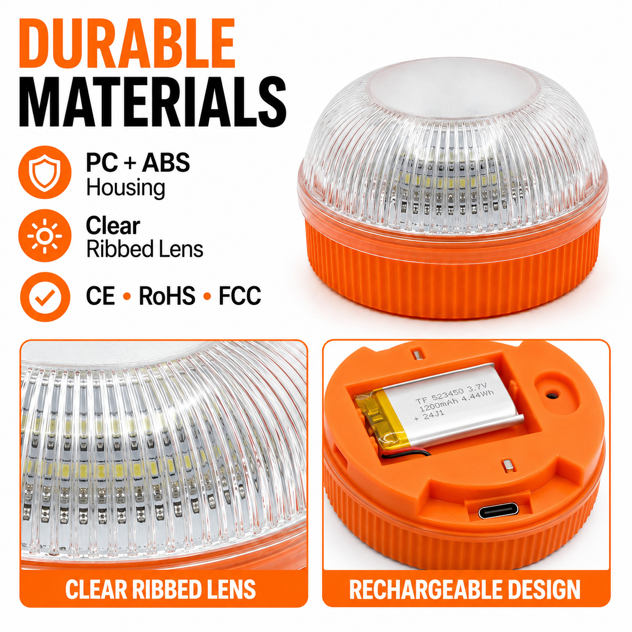 Lampe de signalisation LED rechargeable pour urgence route 5