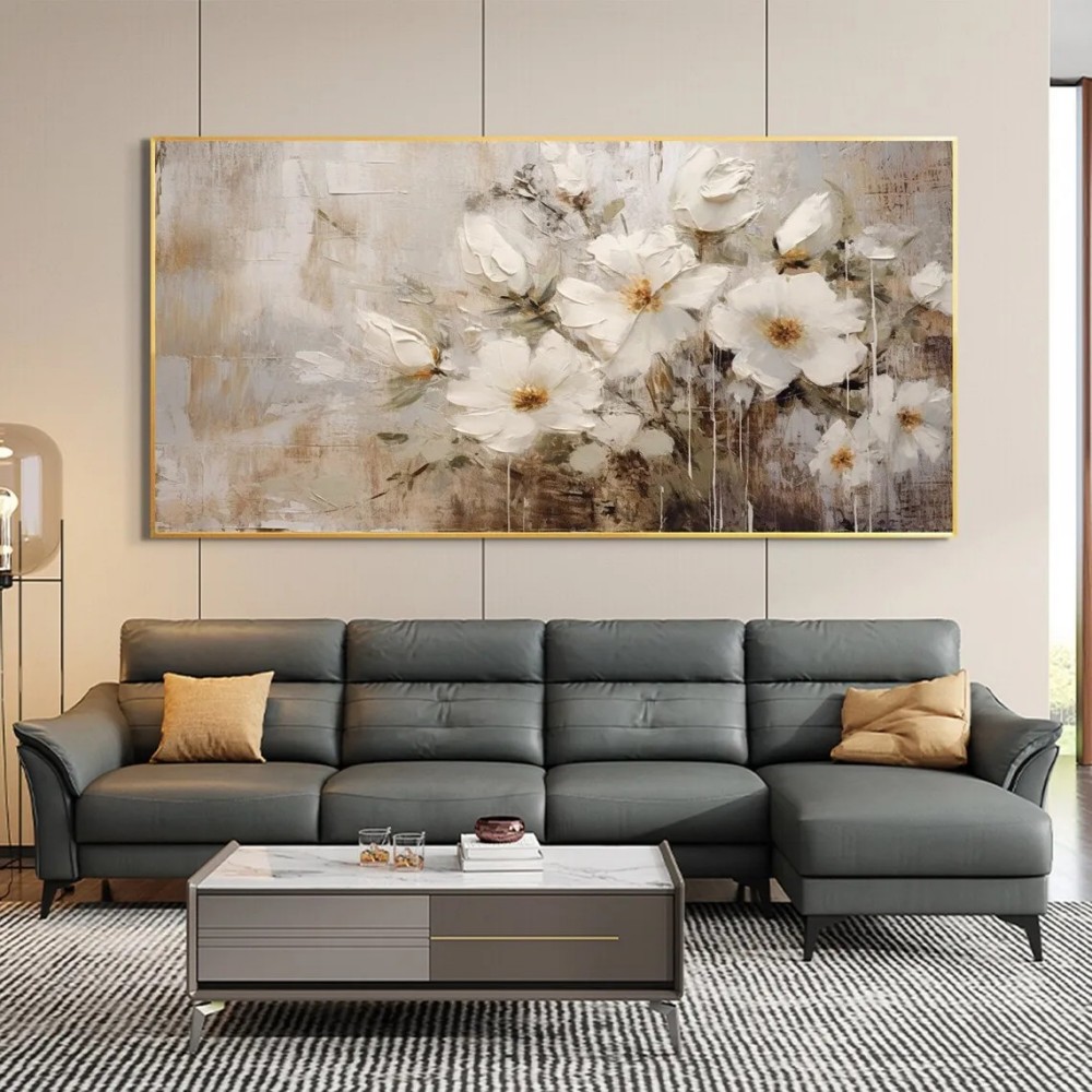 Abstract Flower Oil Painting On Canvas Large Wall Art Minimalist Floral Art Handmade Painting White Modern Home Decor For Living Room 9