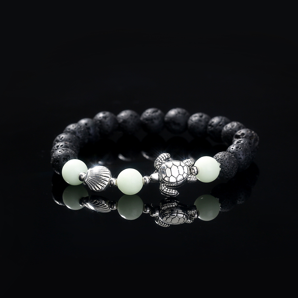 Black Volcanic Stone Blue Luminous Beads Turtle Bracelet