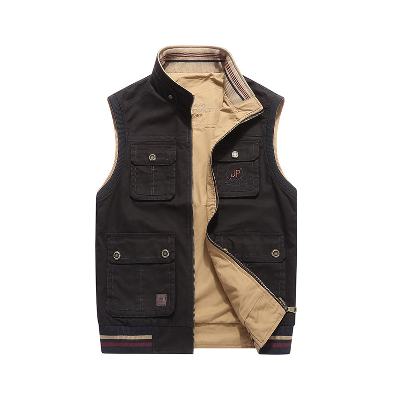 Both Sides Wear Pure 95 Cotton Waistcoat With Double-sided Multi-pocket