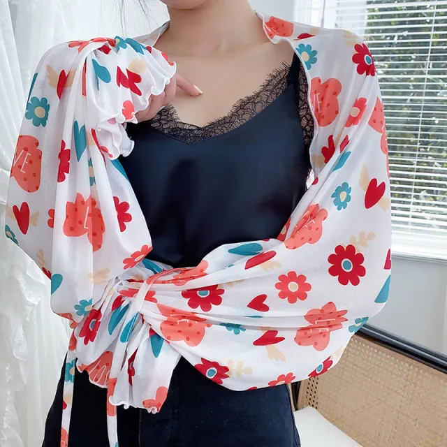 Sun Protection Clothing With Silk Scarf Women's Sun Protection Sleeves Big Flower - Shop at LoveMi