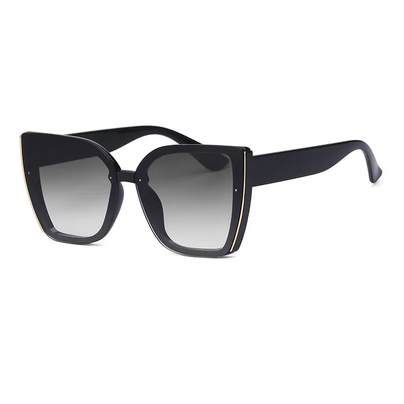 Women's Fashion New Large Frame Sunglasses - Bright Black And Grey