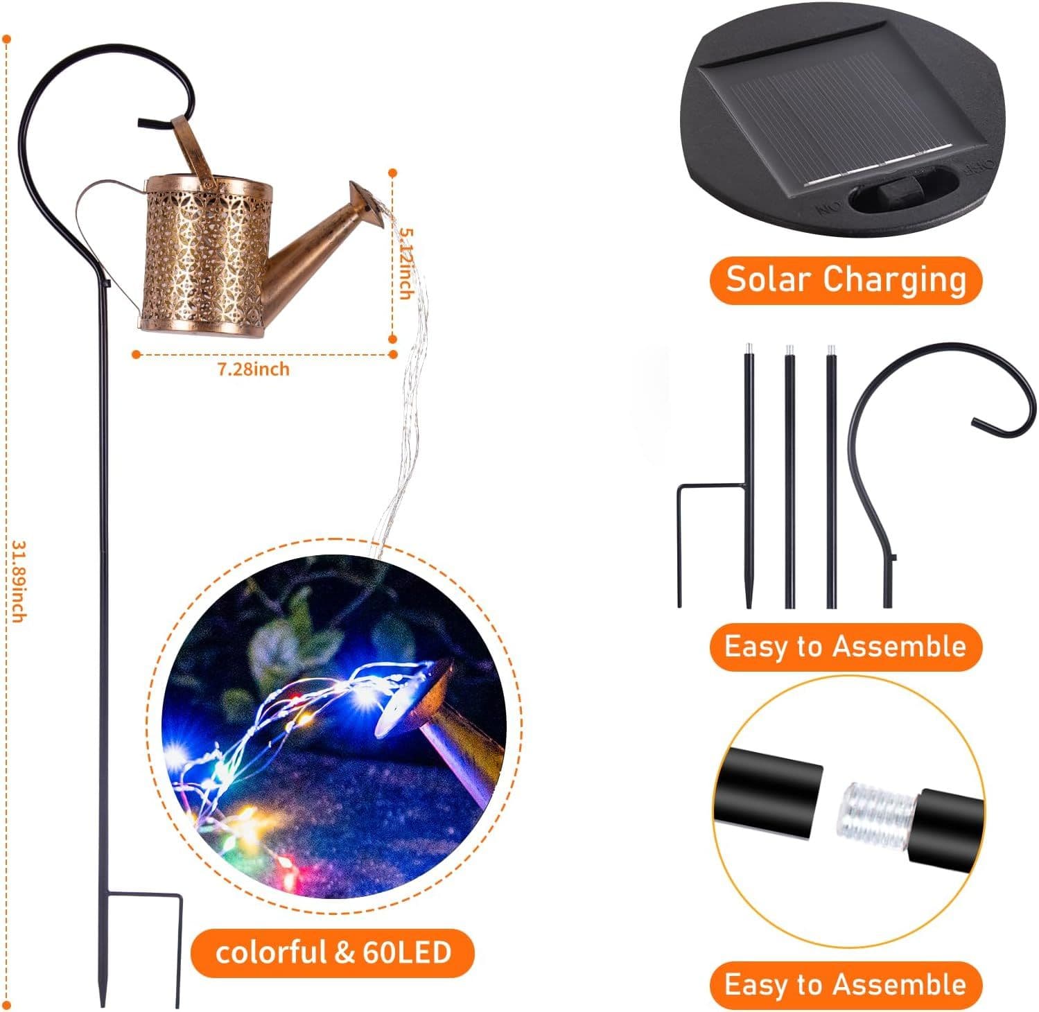 Outdoor Solar Watering Can With Lights Garden Decor Large Solar Powered Lanterns Hanging Waterproof LED Decorative Retro Metal Kettle String Lights For Table Yard Pathway Walkway Gardening Gifts — foto 6