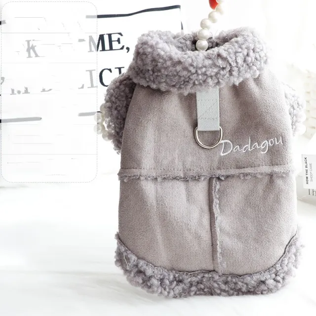 Dog Clothes Autumn And Winter Clothes Cat Padded Coat Vest Peach Skin Velvet Grey - Shop at LoveMi