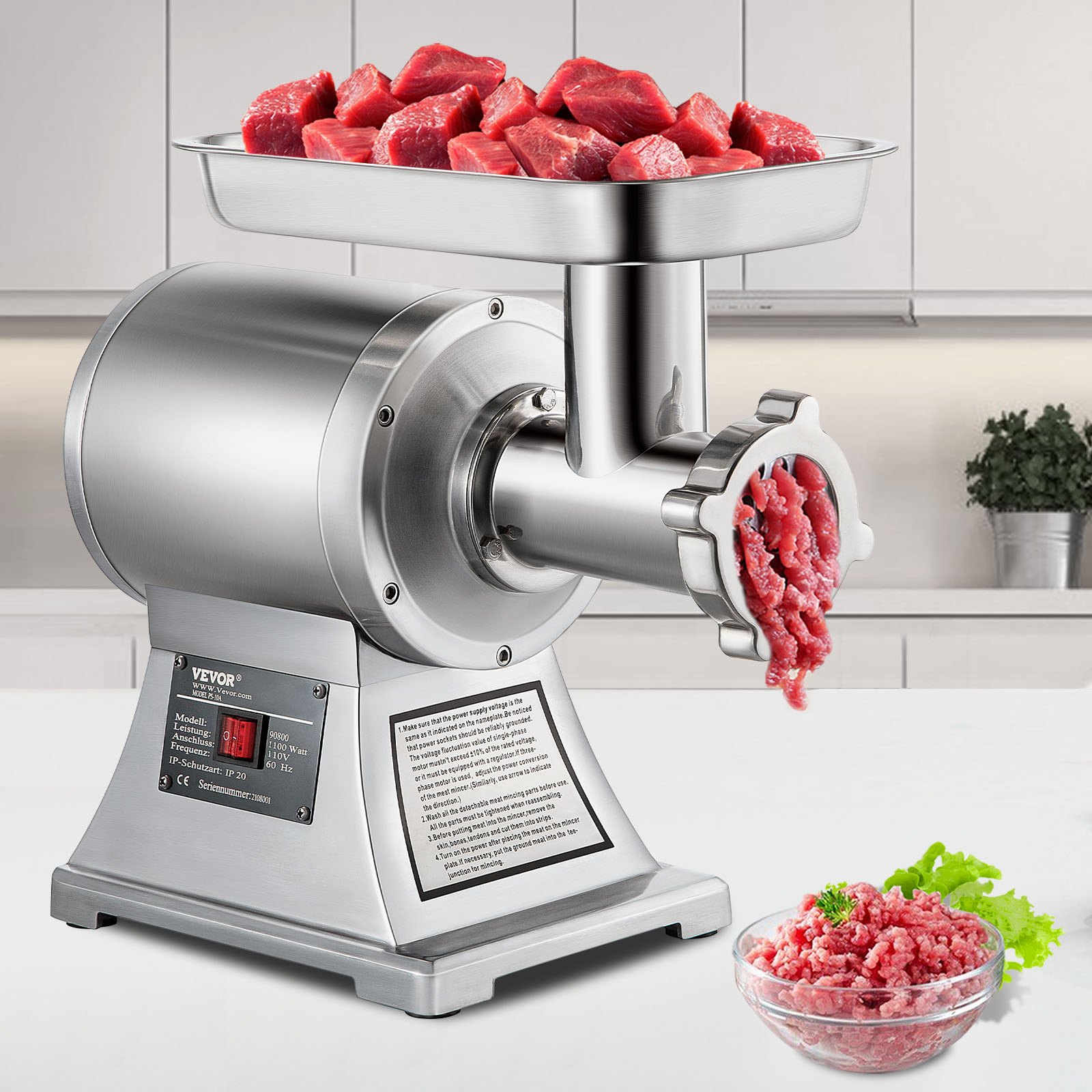 Commercial Meat Grinder,550LB H 1100W Electric Meat Grinder, 220 RPM Heavy Duty