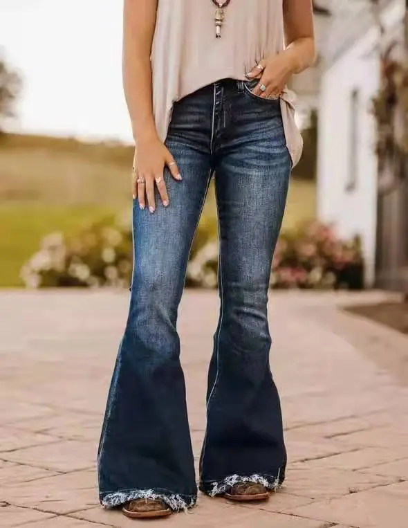 Women's High rise Slim fit Flared Ripped Jeans Dark Blue - Shop at LoveMi