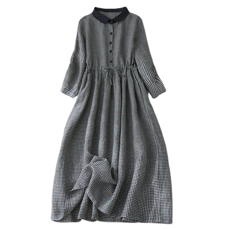 Black And White Plaid Long-sleeved Dress