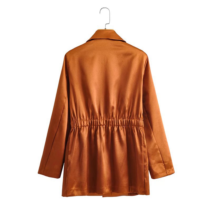 New Metallic Shiny Suit, One Button Mid-length Coat