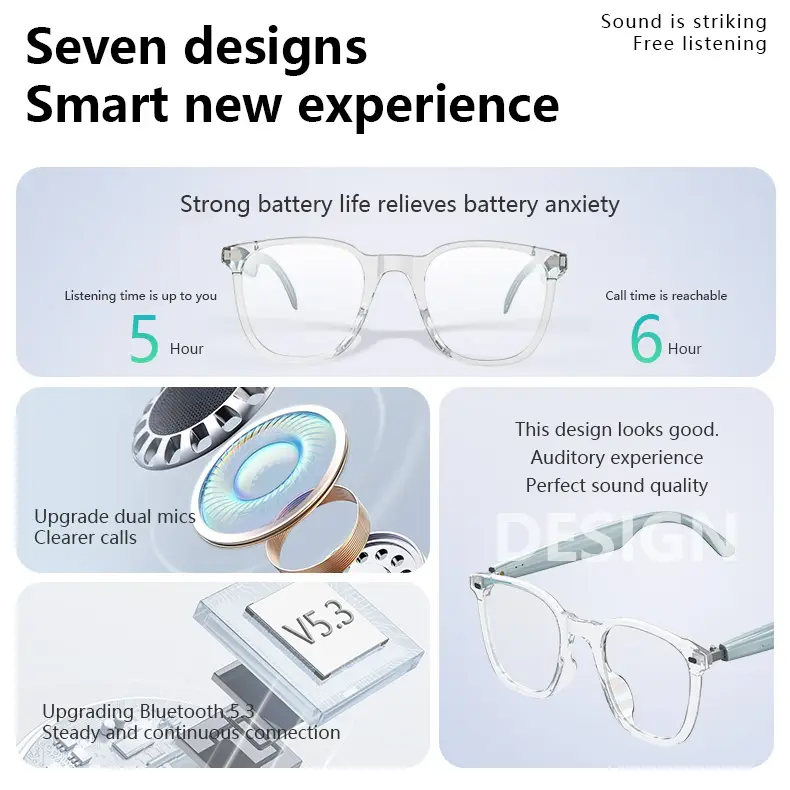 Smart Sunglasses Smart Bluetooth Glasses AI Smart Wearable  Lower Price Step Into The World High Definition UV Resistant Lenses HIFI Sound