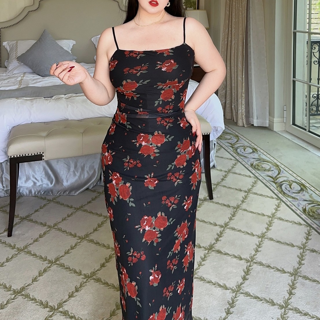 French Rose Mesh Suspended Dress