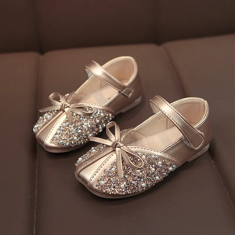 Girls" Leather Shoes Spring And Autumn New Korean Princess Shoes - Gold
