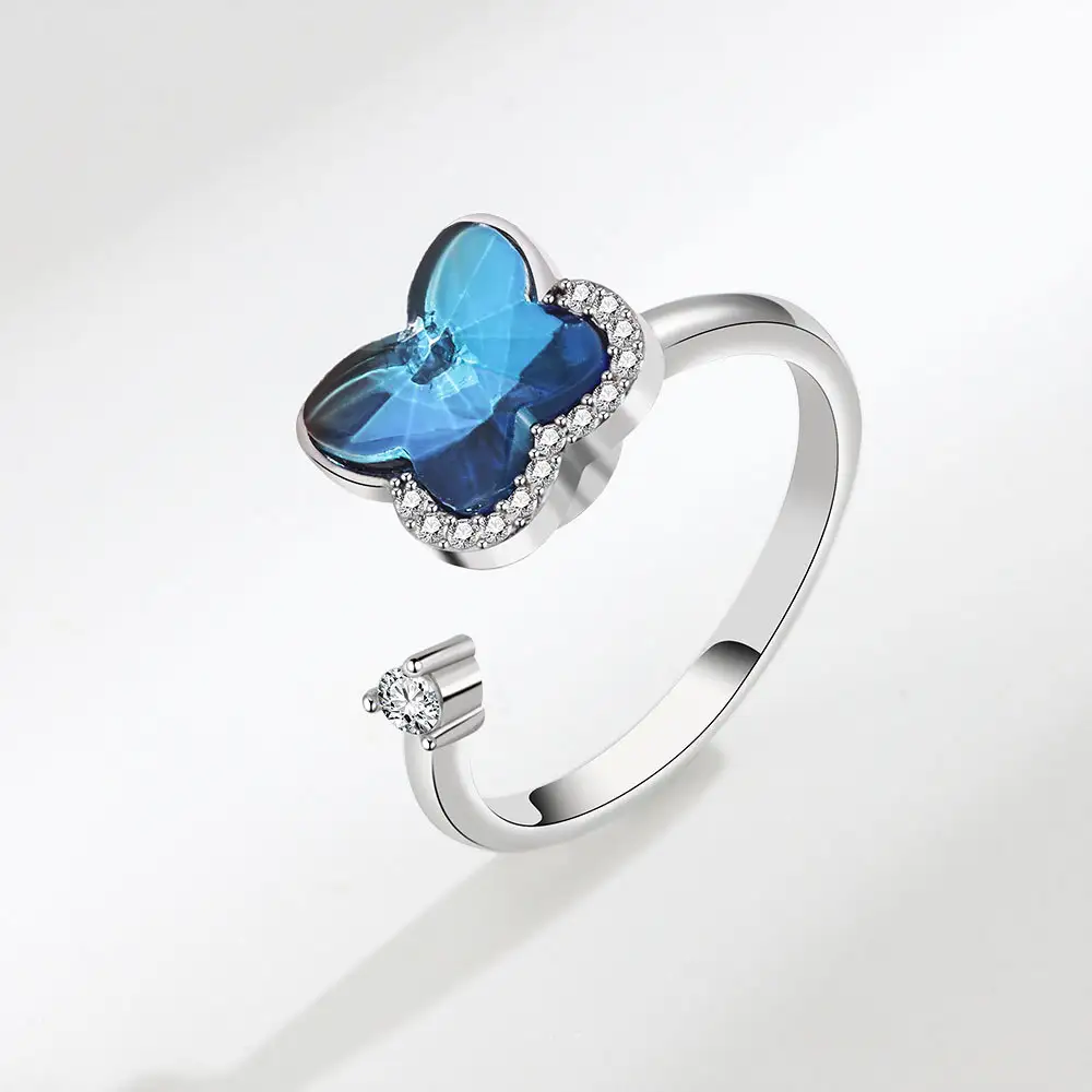 Rotatable Anxiety Pressure Butterfly Sterling Silver Ring