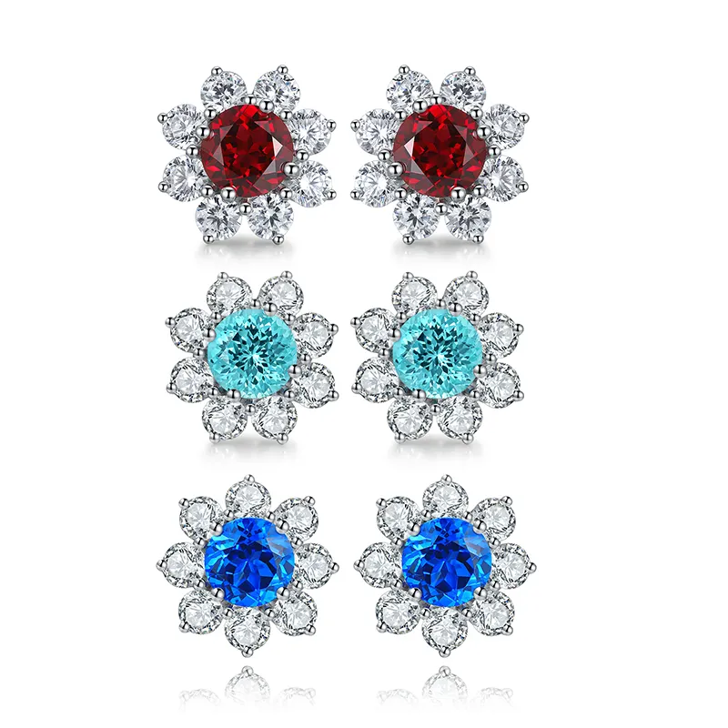 S925 Silver 4.1g Flower Lab-Created Gemstone Earrings