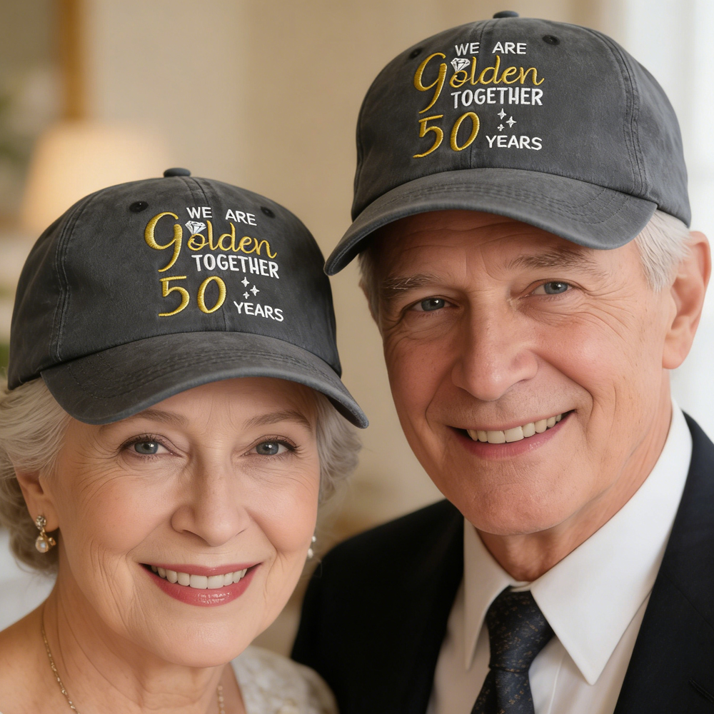 2pcs 50th Wedding Anniversary Gifts For Couple Baseball Cap For Men Women, Parents, Grandpa Grandma - Image 1