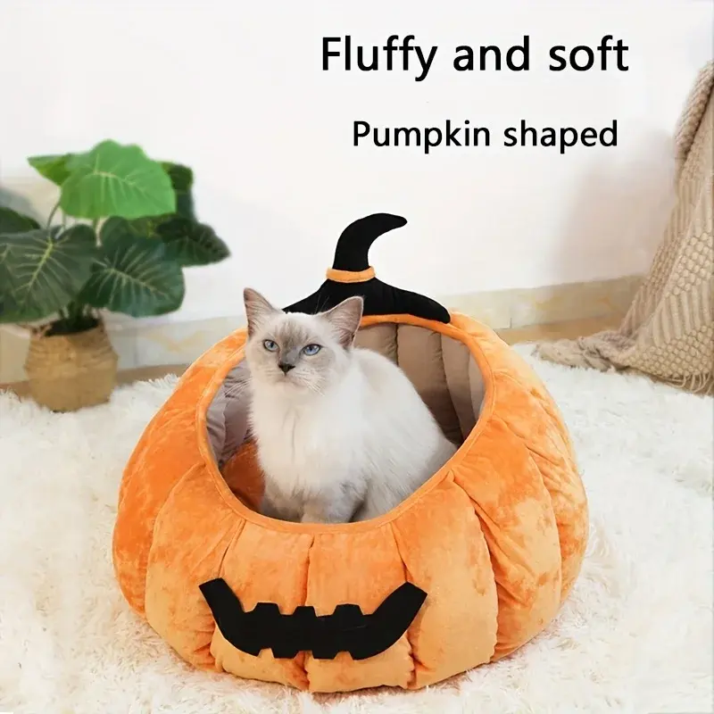 Cat Bed Cozy Halloween Pumpkin Pet Warm