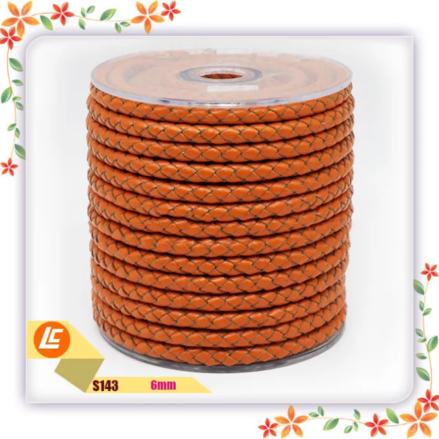 Braided Black Real Cowhide Rope Round Orange - Shop at LoveMi
