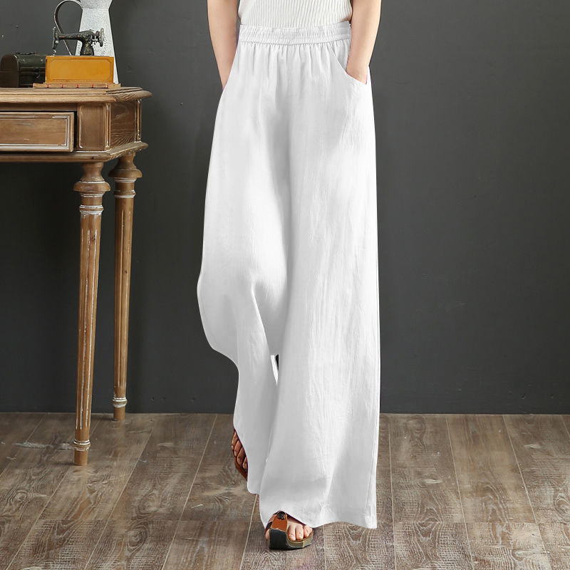 Title 4, Pure Linen Korean Wide Leg Pants Women Loose Rope