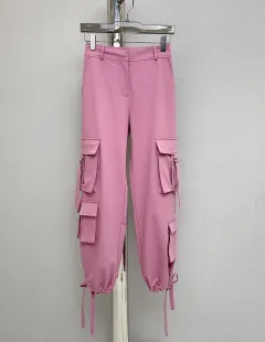 Millennium Spice Multi-pocket Straight Drawstring Cargo Pants - Millennial Pink - View 1