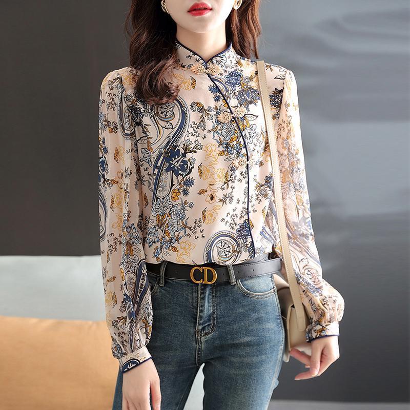 Women's Fashionable Standing Collar Chiffon Shirt