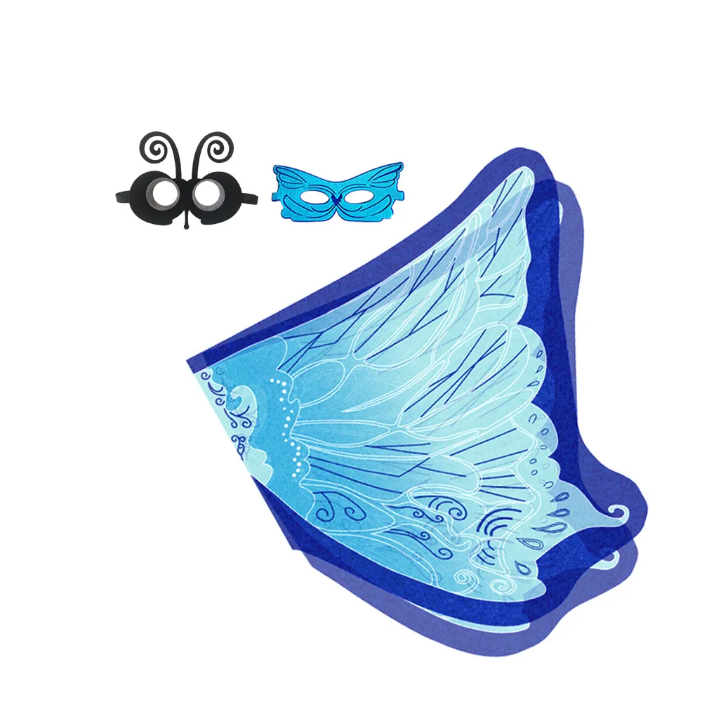 Butterfly Suit Series Cloak And Mask - Sky Blue With Royal Blue