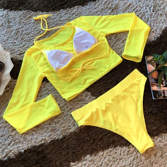 New European And American Split Swimsuit Mesh Bikini Yellow - Shop at LoveMi