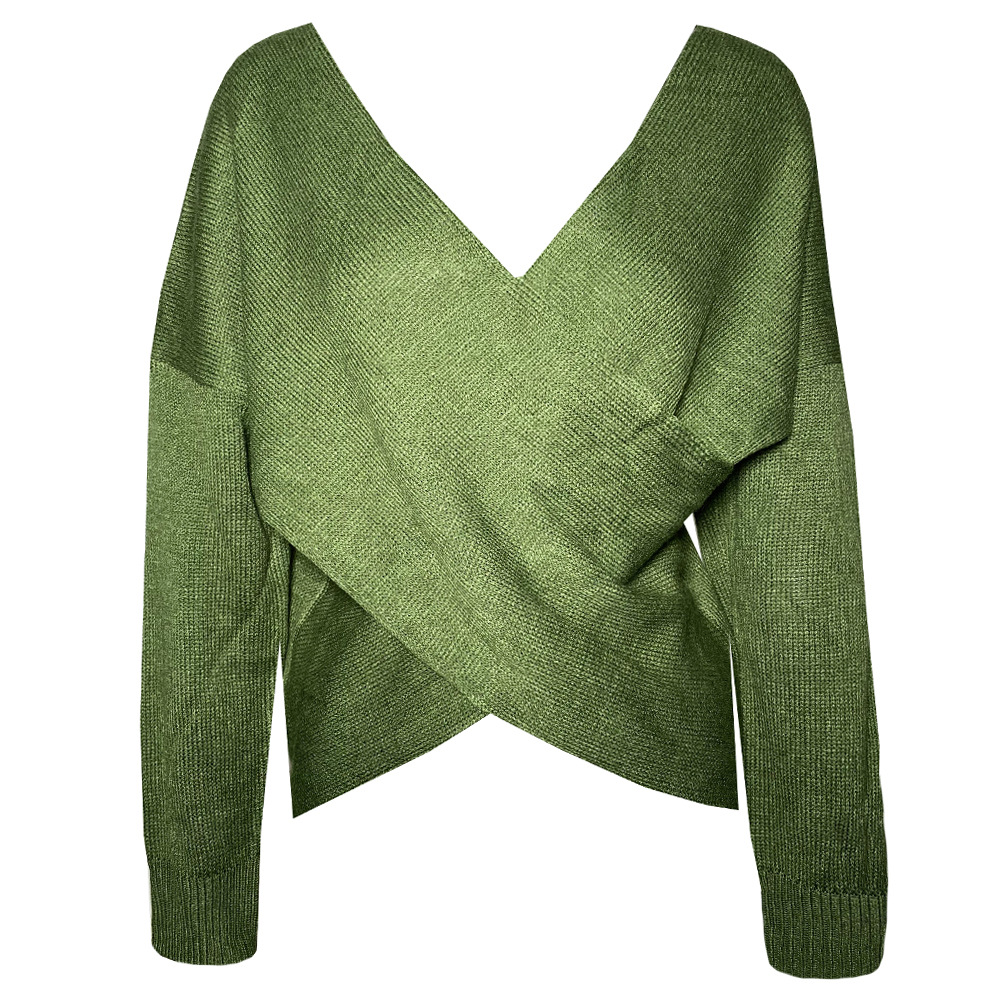 V-neck Knitted Top With Cross Sleeves Front And Back