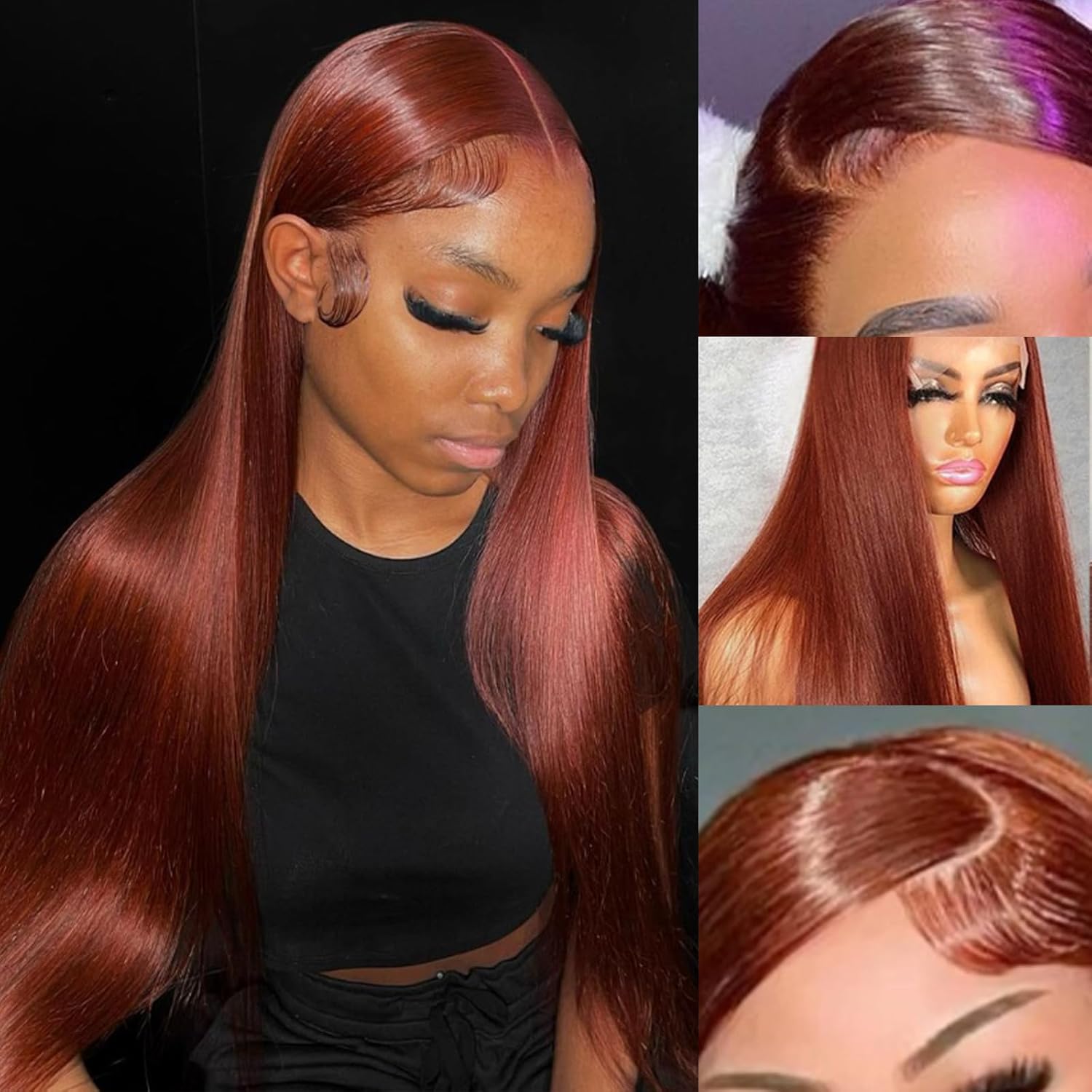 Reddish-brown 10-inch Straight 13x6 Lace Front Human Hair Wig, Density.