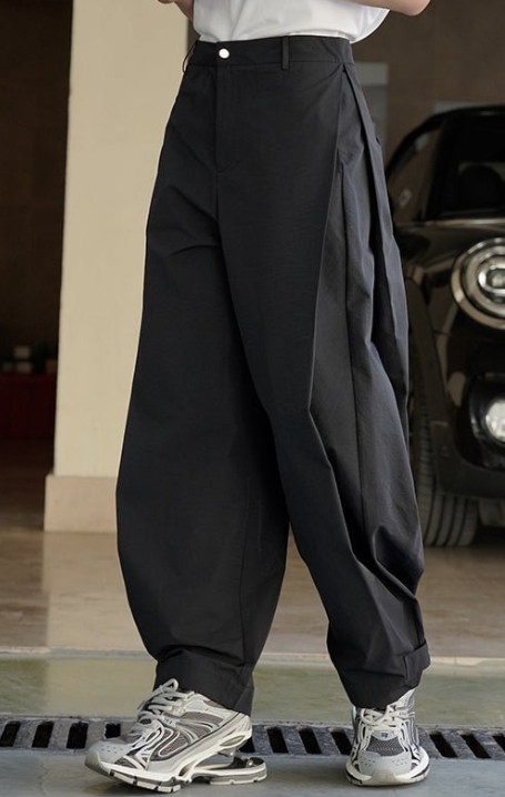 High-Waisted Pleated Solid Color Loose Wide Leg Trousers Casual Pants Bottoms