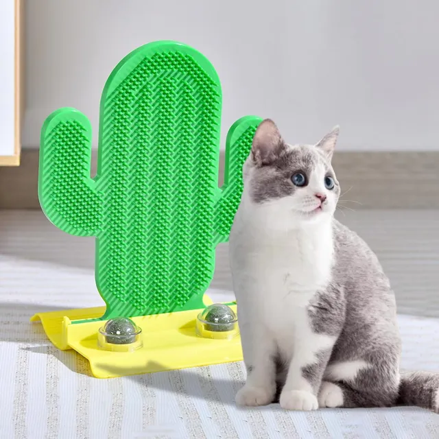 Cactus Self Groomer With Two Catnip Balls Corner Grooming Hair Brush Scratching Pad Cat Massager Rubbing Post Interactive Cat Toy Green - Shop at LoveMi
