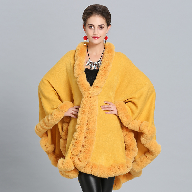 Title 3, New Large Size Faux Fox Fur Collar Knitted Shawl