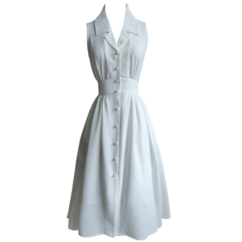 فستان نسائي بدون أكمام بتصميم ياقة بدلة كلاسيكية