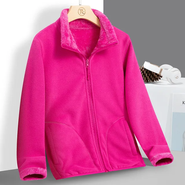 Add Fleece And Thickened Double Face To Wear Cardigan Inside Jacket Rose Red - Shop at LoveMi