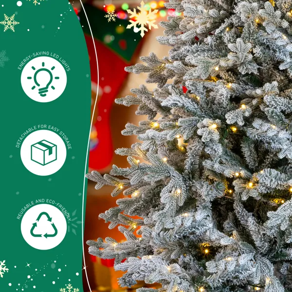 7 FT Pre-lit Snow Flocked Christmas Tree, Artificial Hinged Xmas Pine Tree With 1100 Branch Tips, 400… image 6