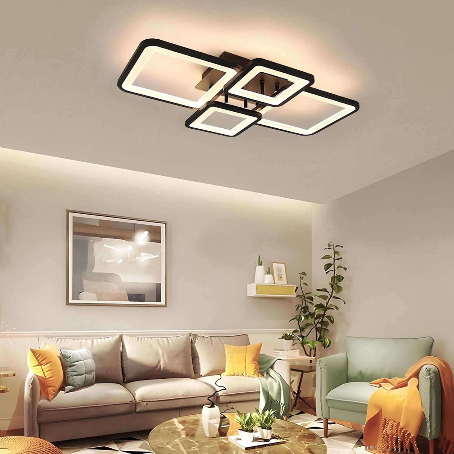 54W Modern LED Ceiling Light Dimmable Black Chandelier Living Room Romote — image 7