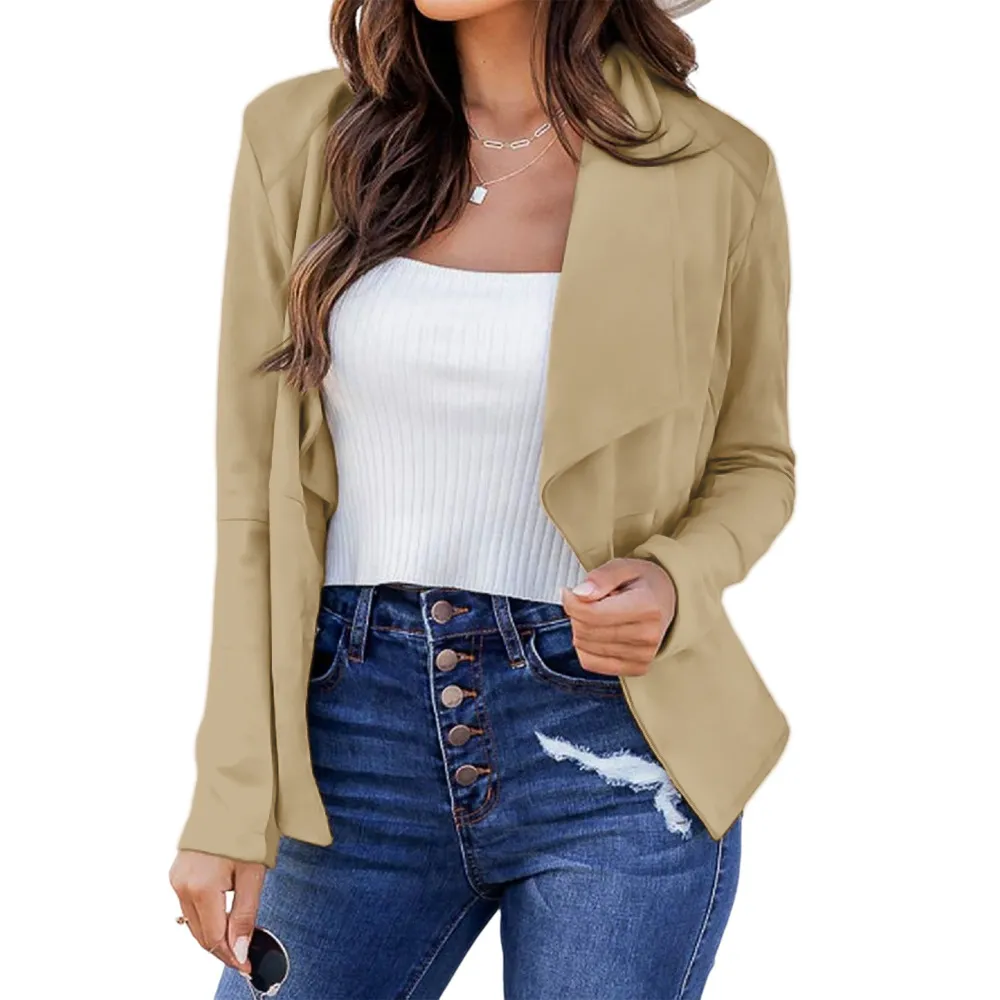 New Solid Color Casual Business Lapel Short Women's Suit Jacket - Khaki