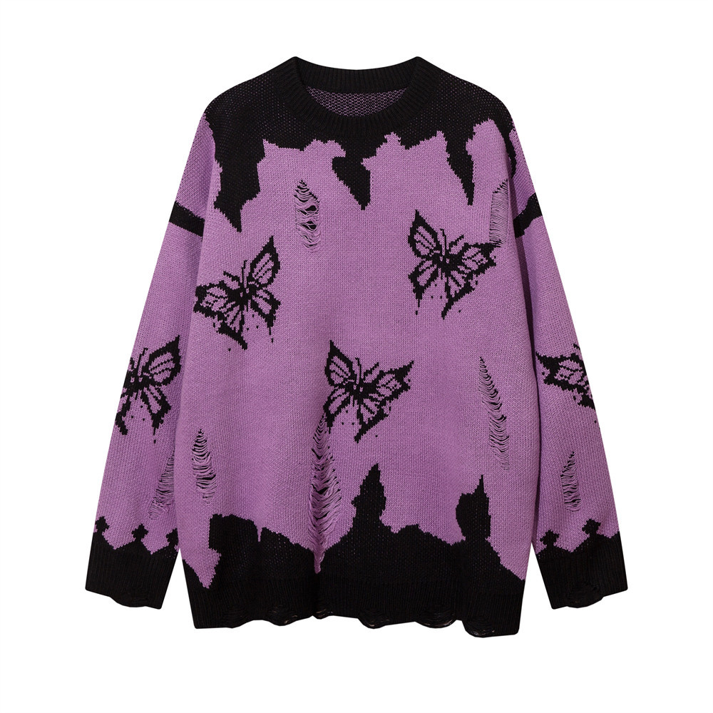 Title 9, Guochao High Street Butterfly Crochet Ripped Sw...