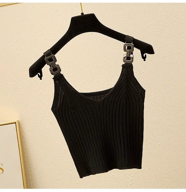 Summer Leak Shoulder Knitted Short Top For Inner Wear