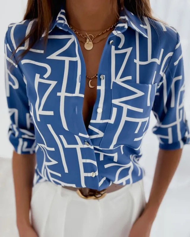 Fashion Long Sleeve Printed Shirt Blue - Shop at LoveMi