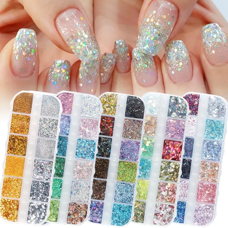Nail Gold and Silver Glitter Laser Sequins