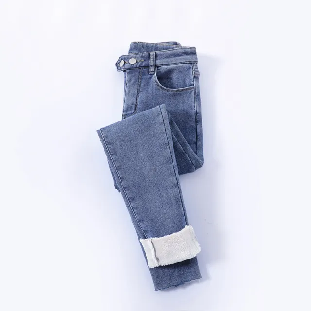 Women's Fashion Thickened High Waist Jeans Plus Velvet Retro Blue - Shop at LoveMi