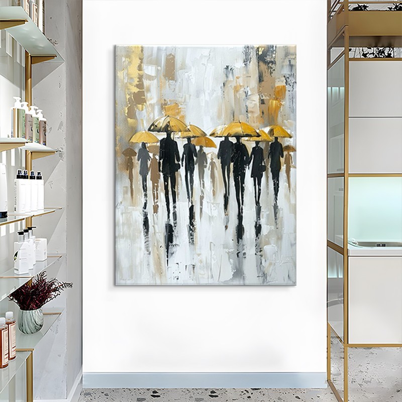 Hand-Painted Oil Paintings On Canvas Abstract Rain Street Pedestrian Painting Wall Picture For Living Room Home Decor Art No Framed 5