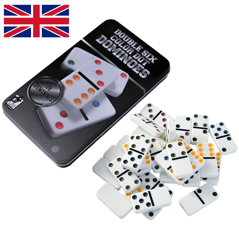 28 Double Six Colour Dot Dominoes Set In Tin - Spin Master