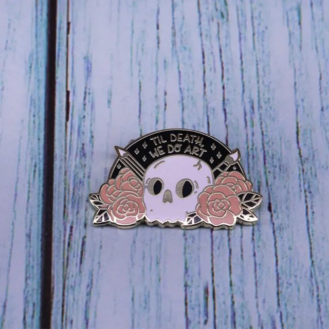 Skull Flower Brooch Gothic Art Metal Badge Gold - Shop at LoveMi